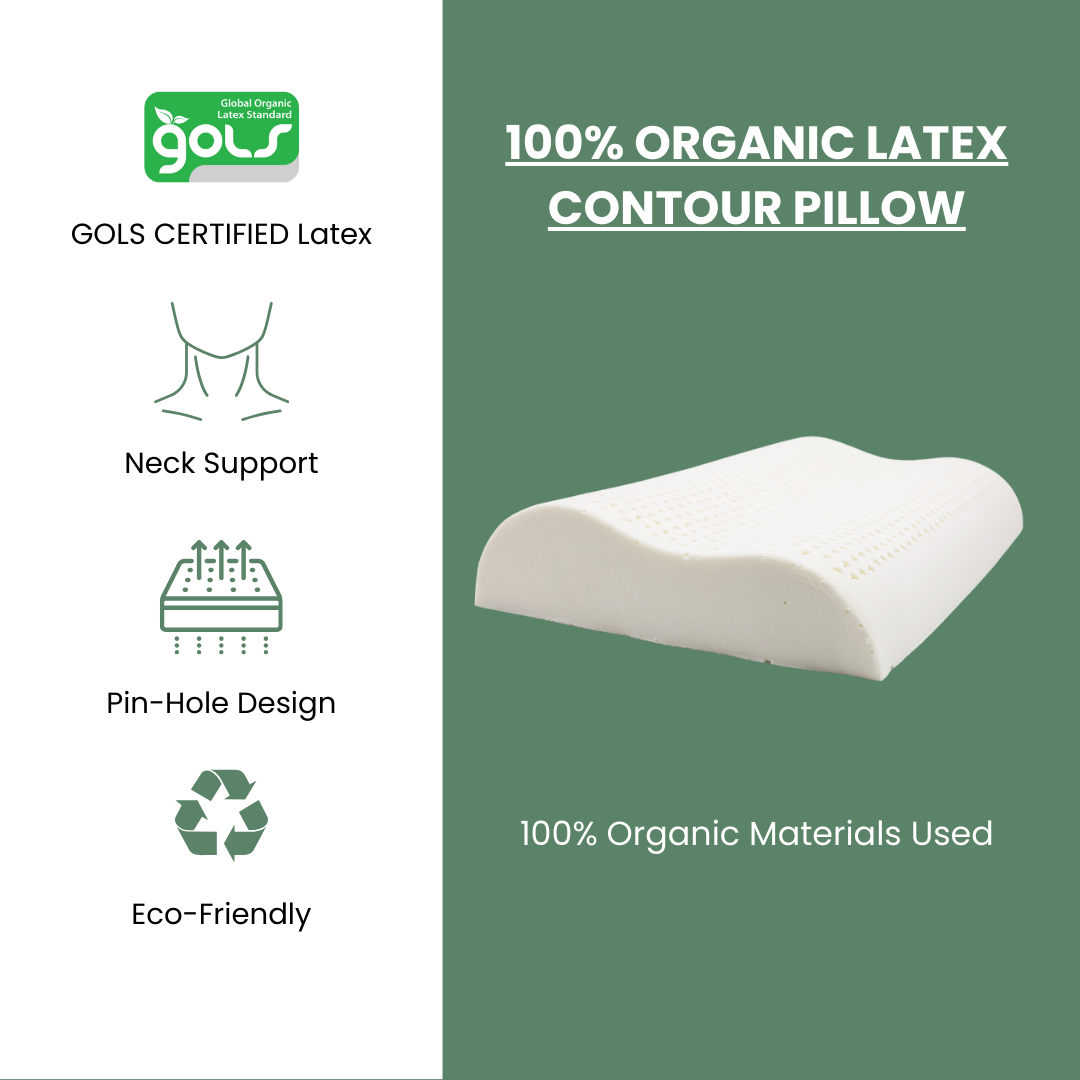 Almohada de contorno de látex 100% orgánico para el dolor de cuello [Certificado GOTS y GOLS]