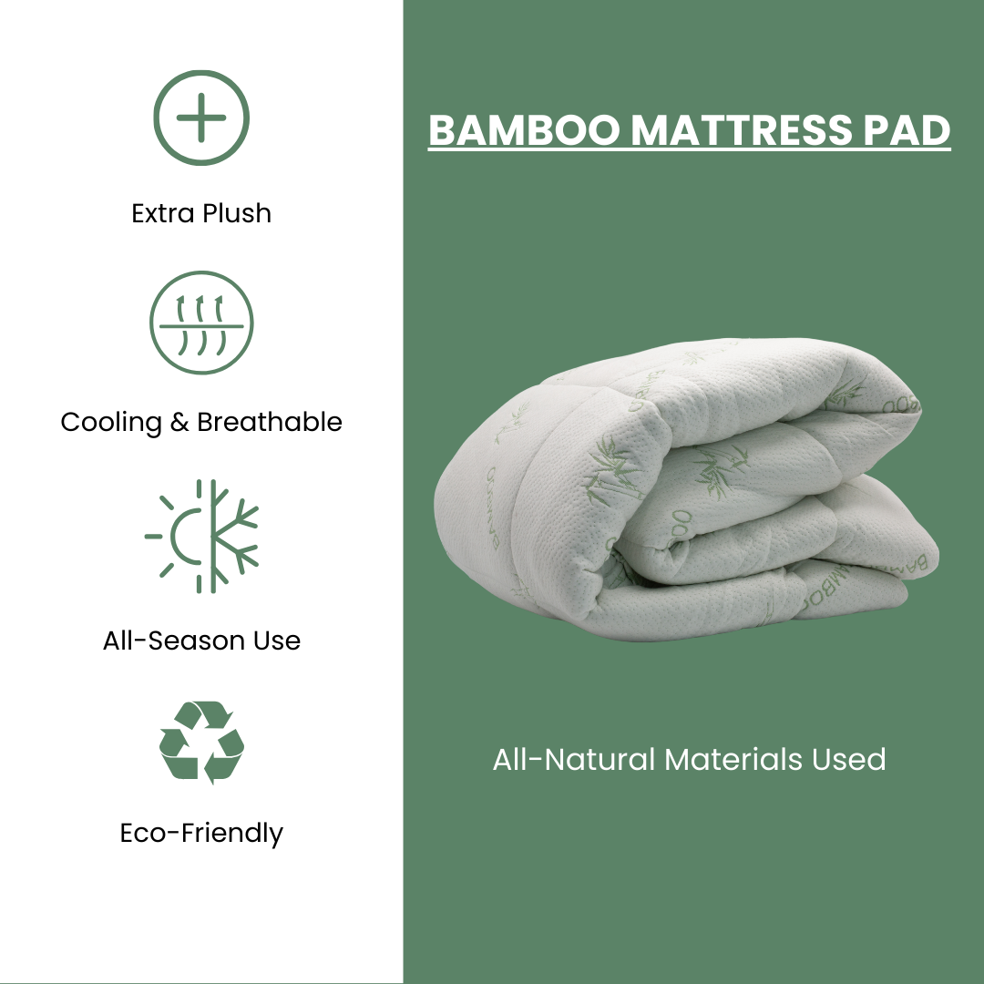 Natural Bamboo Mattress Pad with 17” Fitted Bed Skirt Deep Pocket