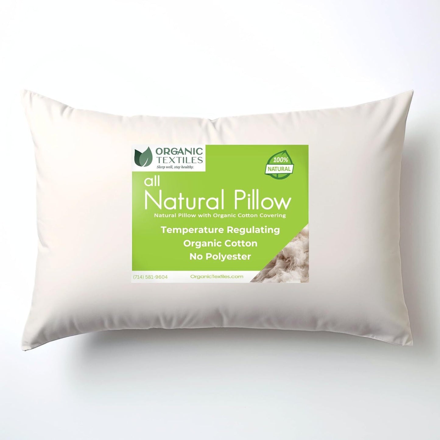 GOTS Certified Organic Cotton Pillow Certified Zipper Cover - Organic Cotton Bed Pillow 