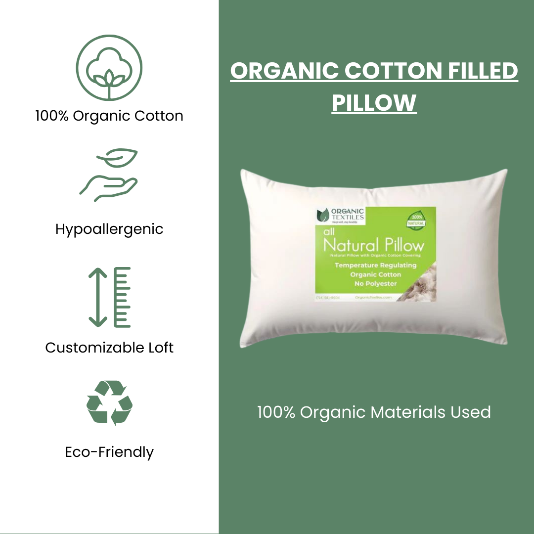 100% Organic Cotton Bed Pillow for Back, Side, or Stomach Sleepers [GOTS CERTIFIED]