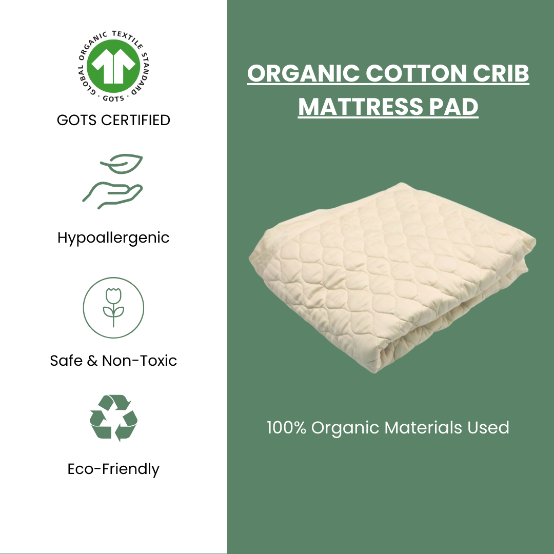 Organic Textiles Organic Cotton Crib Mattress Pad with Fitted Bed Skirt GOTS Certified Cradle