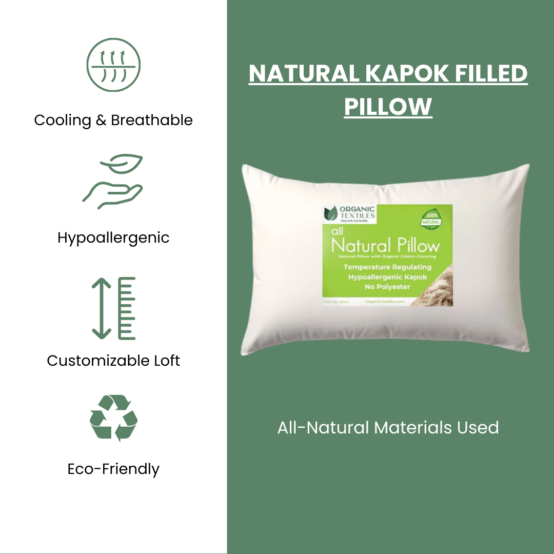 Natural Kapok Bed Pillow for Stomach, Side, or Back Sleepers [GOTS CERTIFIED]