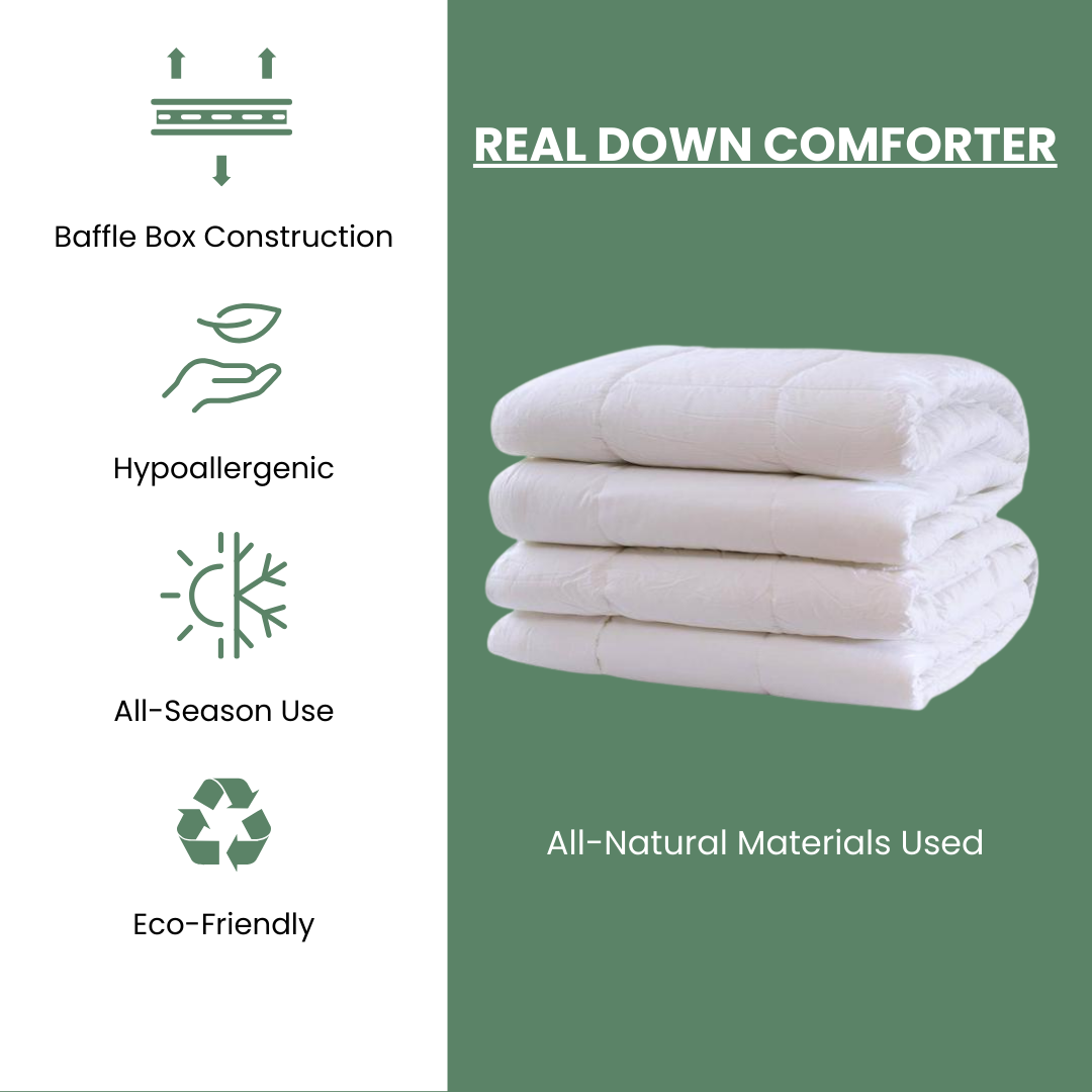 White Real Down Bed Comforter with Organic Cotton Covering